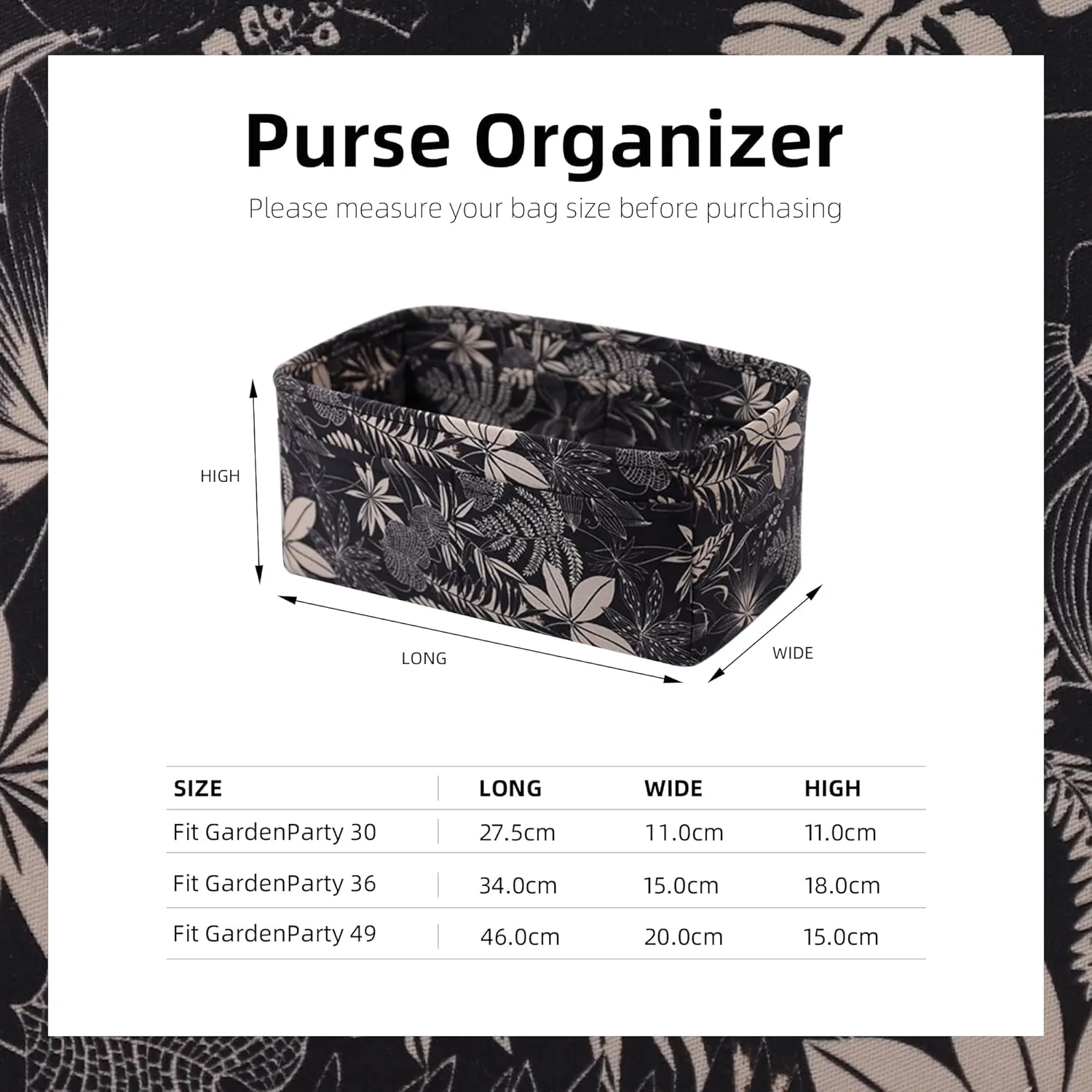 Purse Organizer Insert for Garden Party 30/36/49 bags, Lightweight Handbag Tote Organizer Liner, bag in bag (GP30, Dark Fragrance)