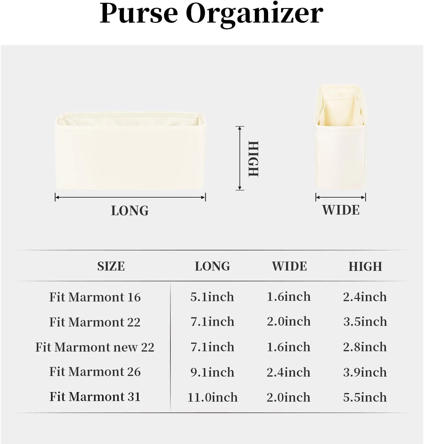 Purse Organizer Insert for GG Marmont Matelassé Shoulder Bag, Soft-touch Purse Insert Compatible with Gucci Marmont Bag, Inner Bag with Pockets, 114 Colors Options (Custom)