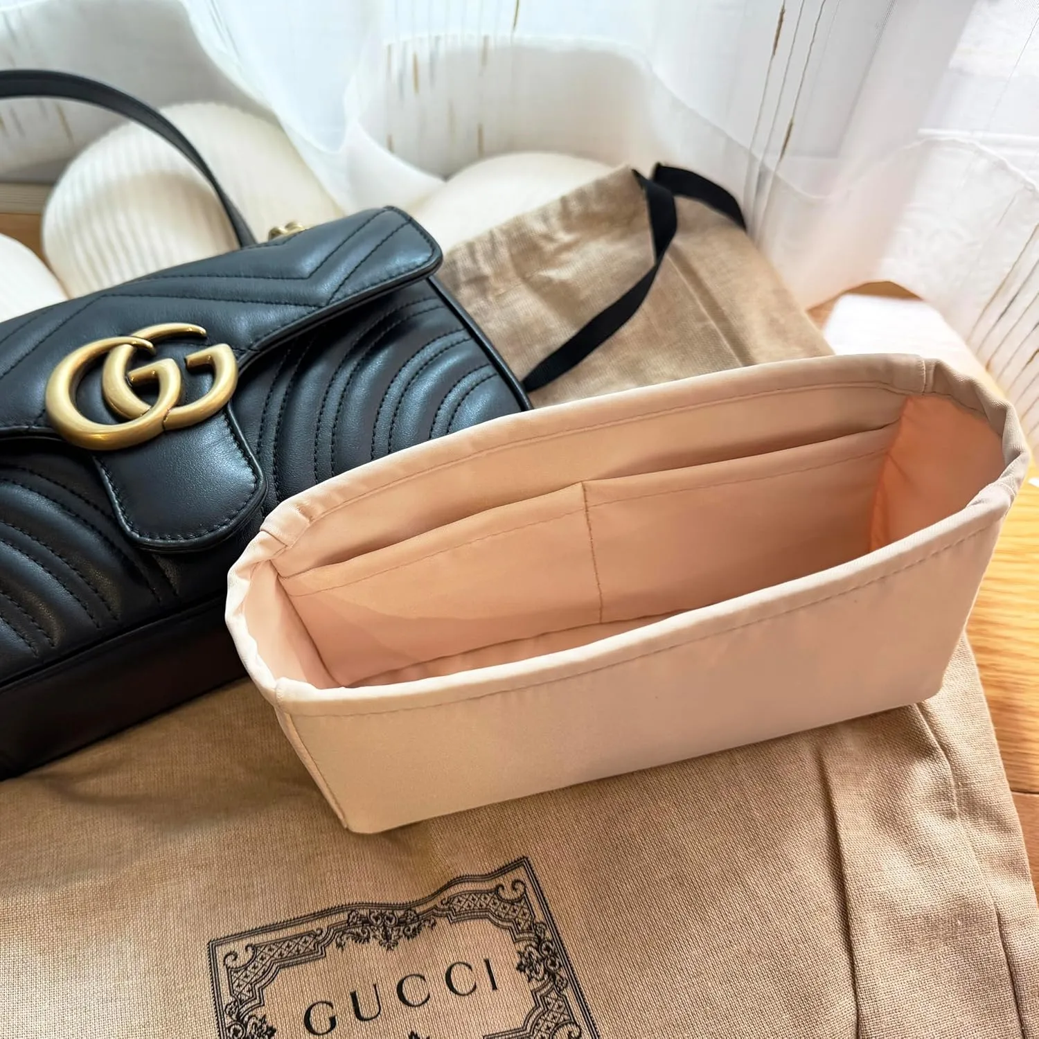 Purse Organizer Insert for GG Marmont Matelassé Shoulder Bag, Soft-touch Purse Insert Compatible with Gucci Marmont Bag, Inner Bag with Pockets, 114 Colors Options (Custom)