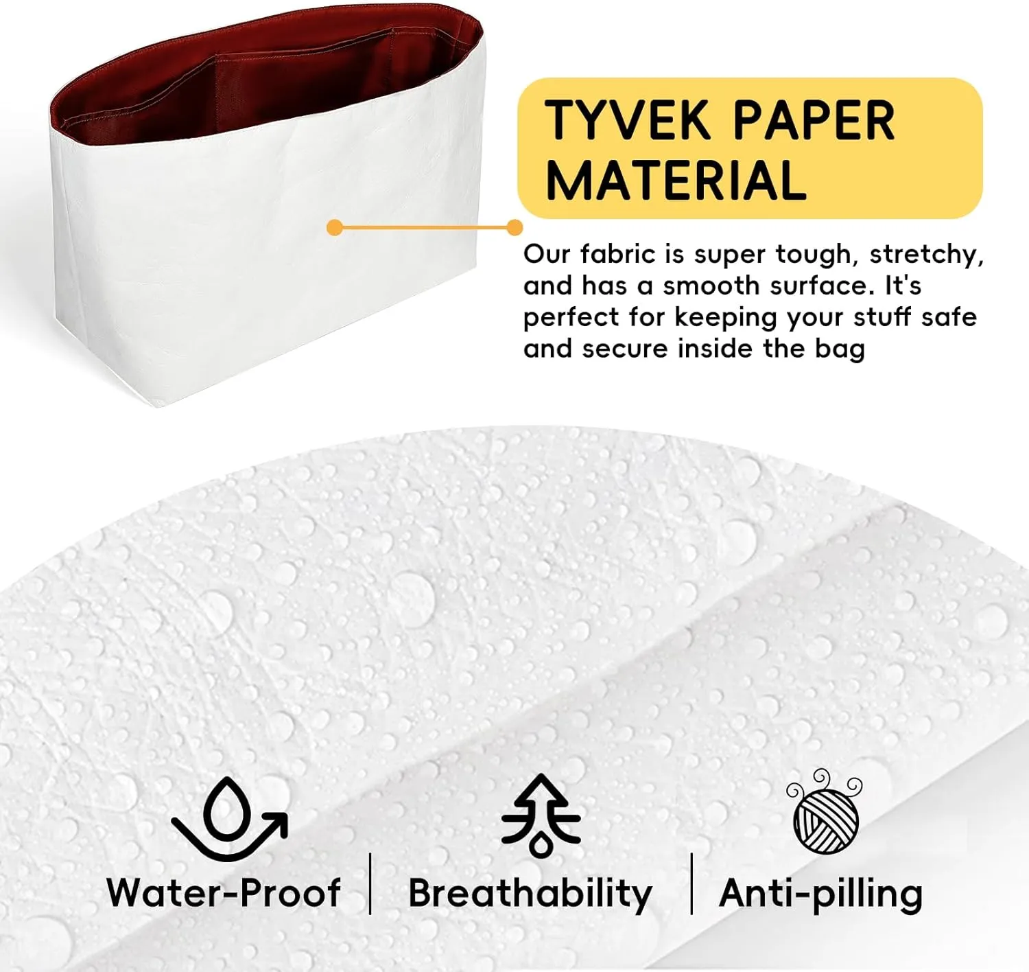 Purse Organizer Insert for Handbag Tyvek Paper Inner Bag Organizers Compatible with Goyard Hobo Bag with Practical Pockets (Brodeaux Red, Hobo)
