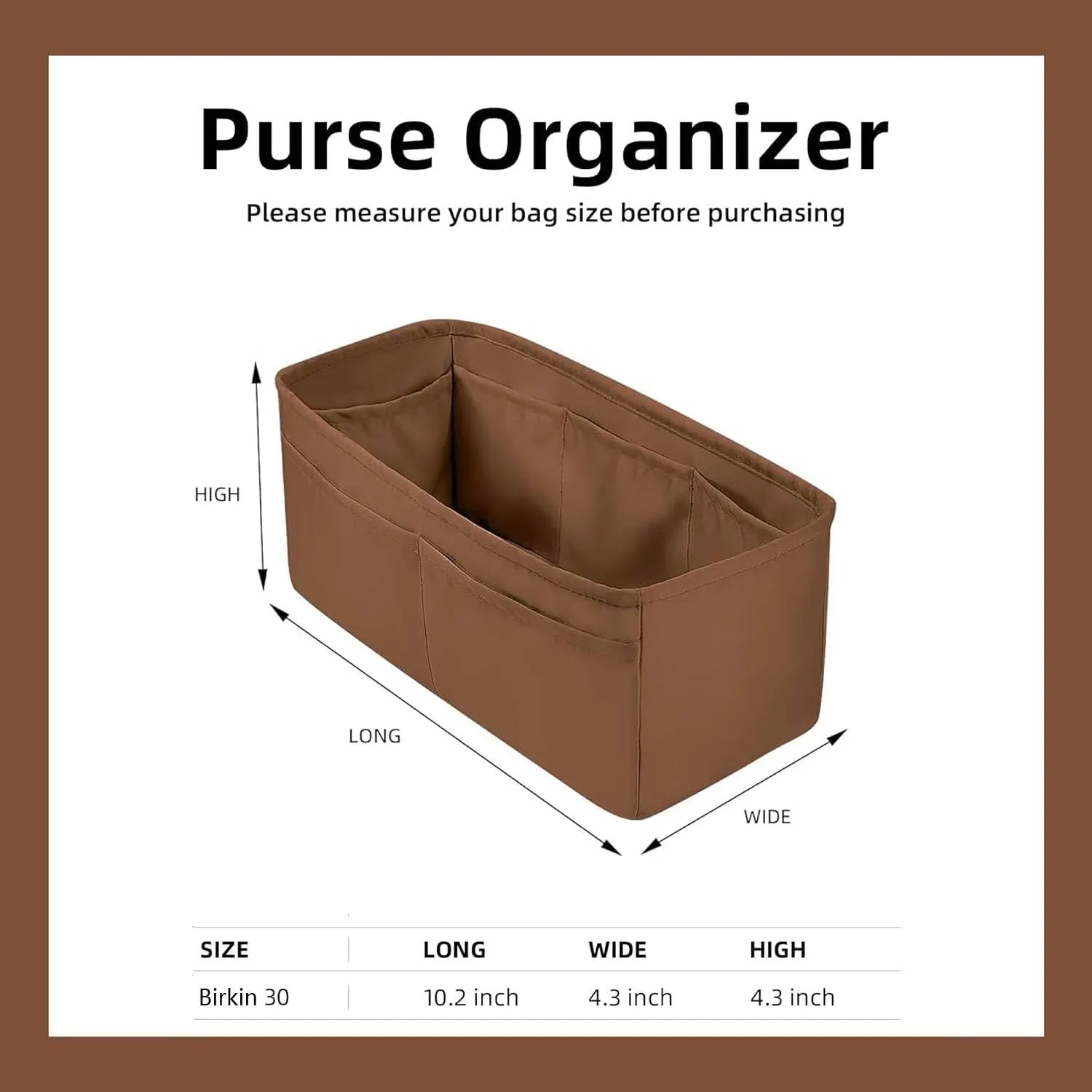 Purse Organizer Insert for Hermes birkin 30 Bags,Gold,Luxury Bags Storage with Silk, Lightweight Shaper for Daily Use, Pockets Large Capacity.