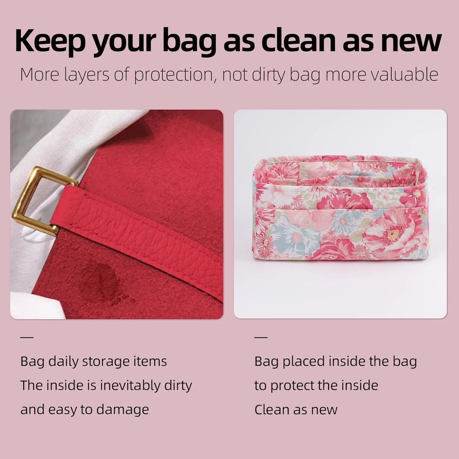 Purse Organizer Insert For Kelly mini/25/28/32/35 bags, Lightweight Bag Organizer Liner, Luxury Handbag Tote Shaper Inner Bag (KL25, Blooming)