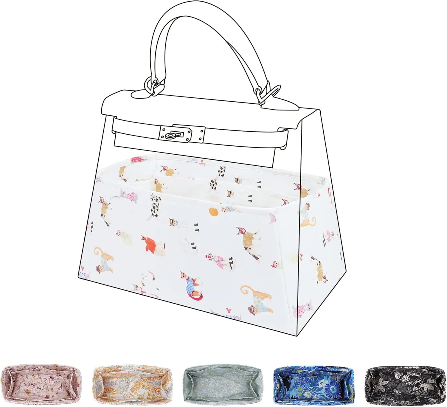 Purse Organizer Insert For Kelly mini/25/28/32/35 bags, Lightweight Bag Organizer Liner, Luxury Handbag Tote Shaper Inner Bag (KL28, Cat Paradise)