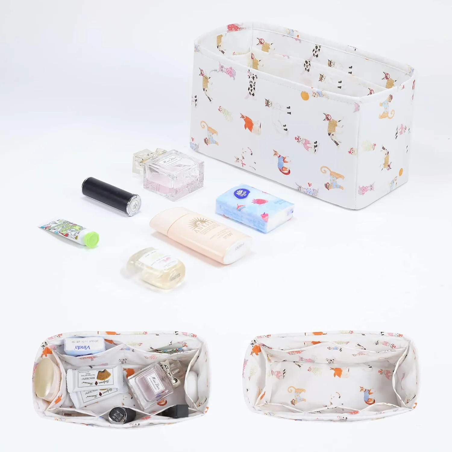 Purse Organizer Insert For Kelly mini/25/28/32/35 bags, Lightweight Bag Organizer Liner, Luxury Handbag Tote Shaper Inner Bag (KL28, Cat Paradise)