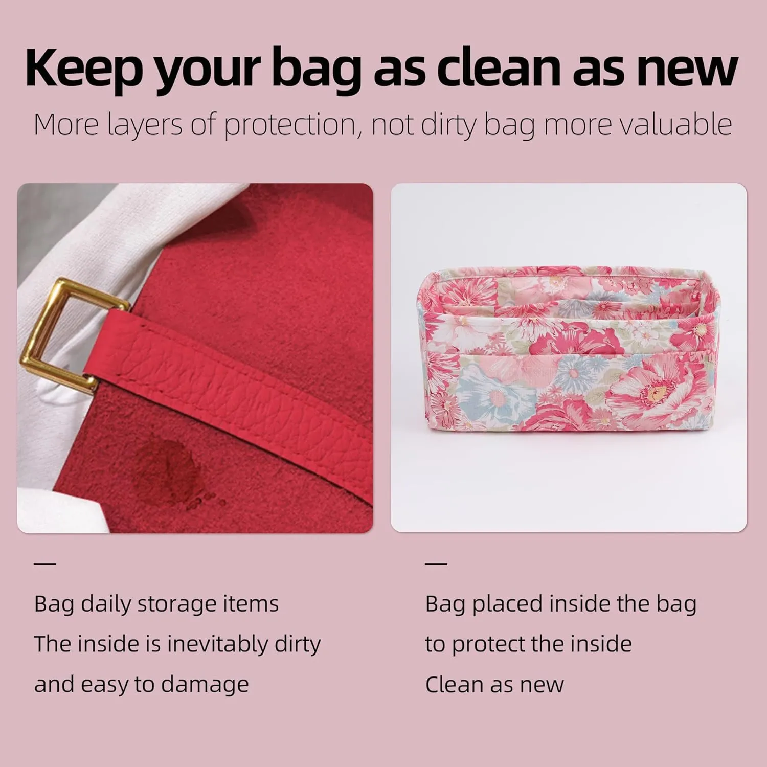 Purse Organizer Insert for Lindy 19/26/30/34 bags, Lightweight Bag Shaper for Women Luxury Handbag Tote, Soft Inner Bag Organizer(LD26, Blooming)
