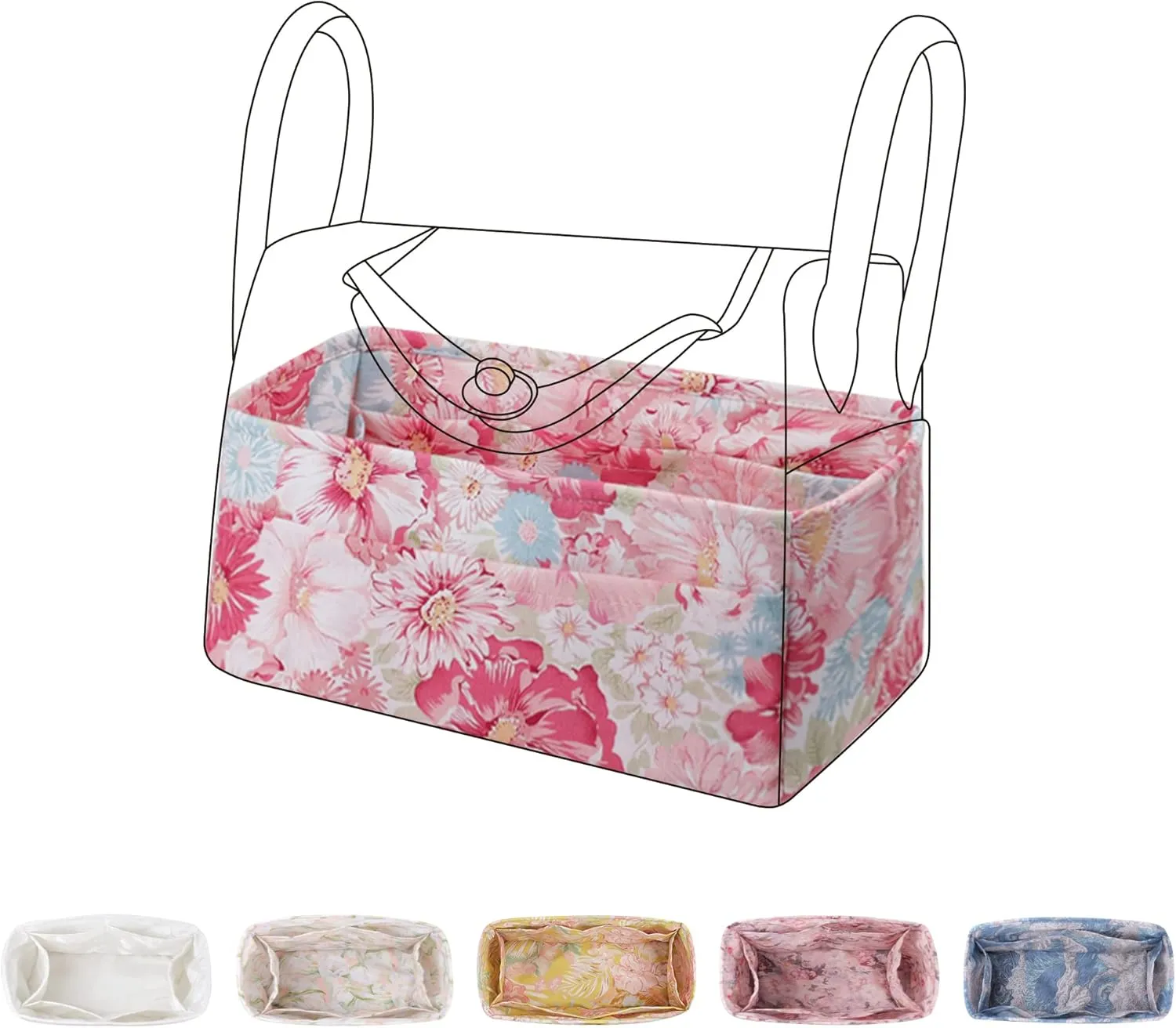 Purse Organizer Insert for Lindy 19/26/30/34 bags, Lightweight Bag Shaper for Women Luxury Handbag Tote, Soft Inner Bag Organizer(LD26, Blooming)