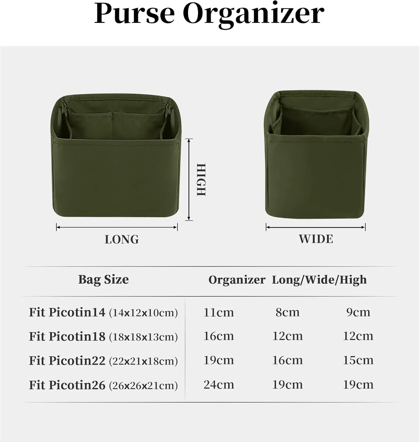 Purse Organizer Insert for Picotin 18/22, Satin Bag Organizer for Picotin Bags, Lightweight Purse Essentials for Women Luxury Handbags, Soft Touch Inner Liner with Multiple Pockets (Canopee, PC18)