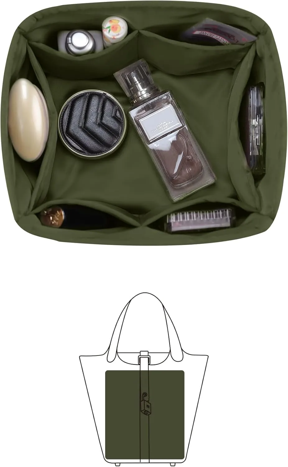 Purse Organizer Insert for Picotin 18/22, Satin Bag Organizer for Picotin Bags, Lightweight Purse Essentials for Women Luxury Handbags, Soft Touch Inner Liner with Multiple Pockets (Canopee, PC18)