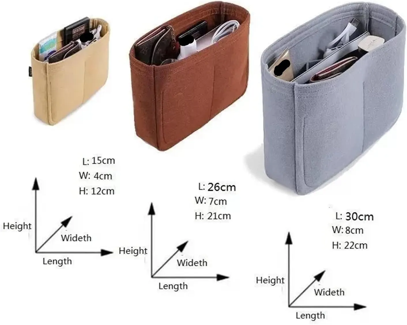 Purse Organizer Insert Purse Organizer Insert, Felt Makeup Inner Felt Bag Organizer With Zipper Women's Luxury Handbag Tote Shaper(Color-03,26x21x7cm)