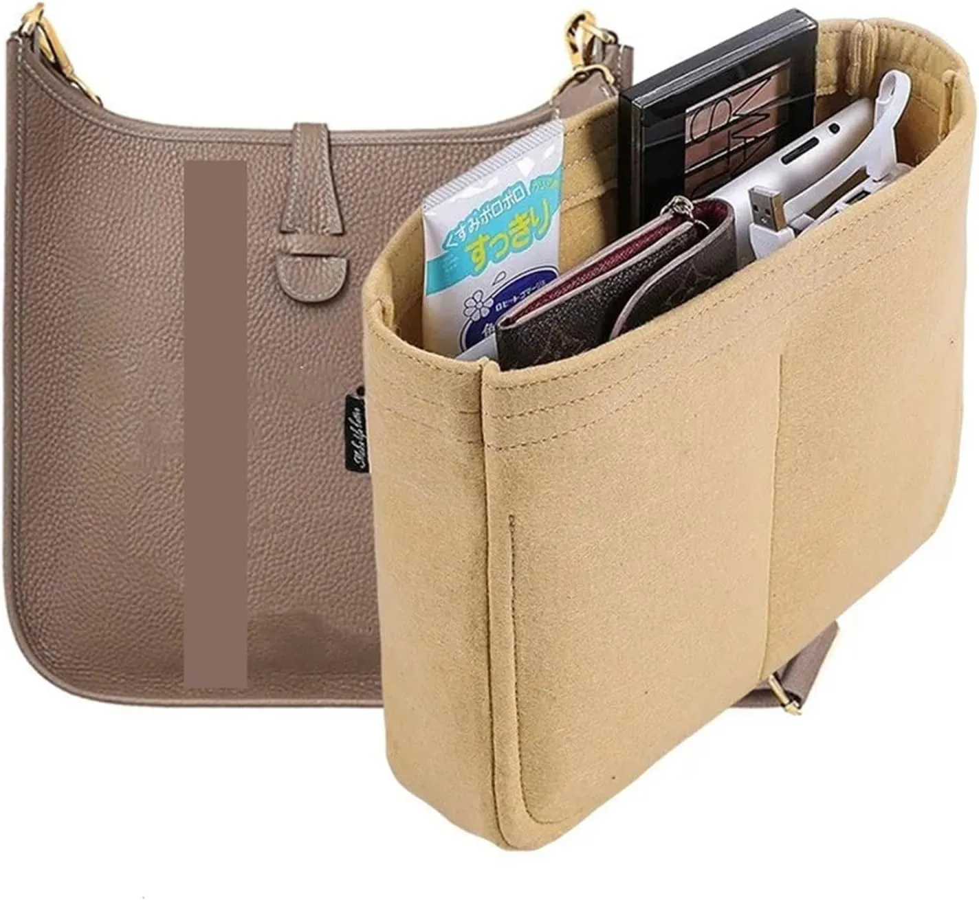 Purse Organizer Insert Purse Organizer Insert, Felt Makeup Inner Felt Bag Organizer With Zipper Women's Luxury Handbag Tote Shaper(Color-03,26x21x7cm)