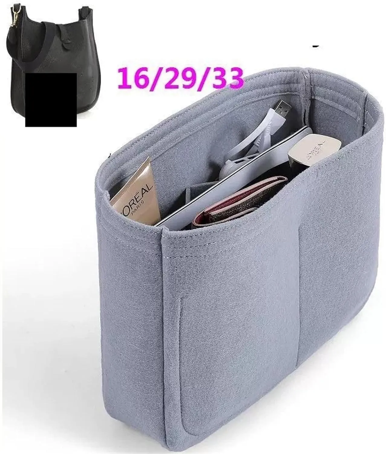 Purse Organizer Insert Purse Organizer Insert, Felt Makeup Inner Felt Bag Organizer With Zipper Women's Luxury Handbag Tote Shaper(Color-03,26x21x7cm)