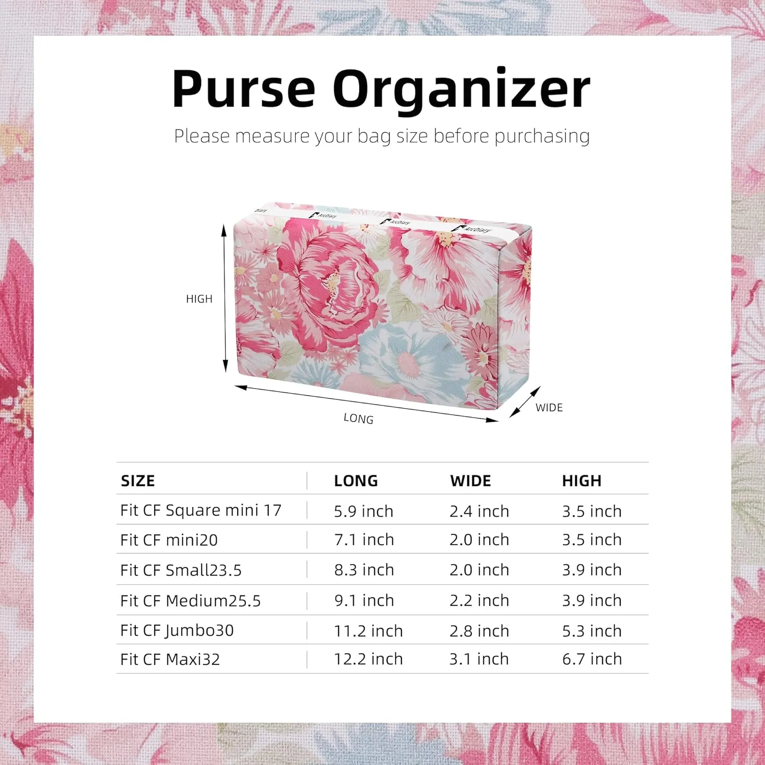 Purse Pillow Insert for Chanel Classic Flap Bags, Memory Foam Bag Pillow, Luxury Handbag Tote Shaper, Keep Bag in Shape (CF Mini 20, Blooming)