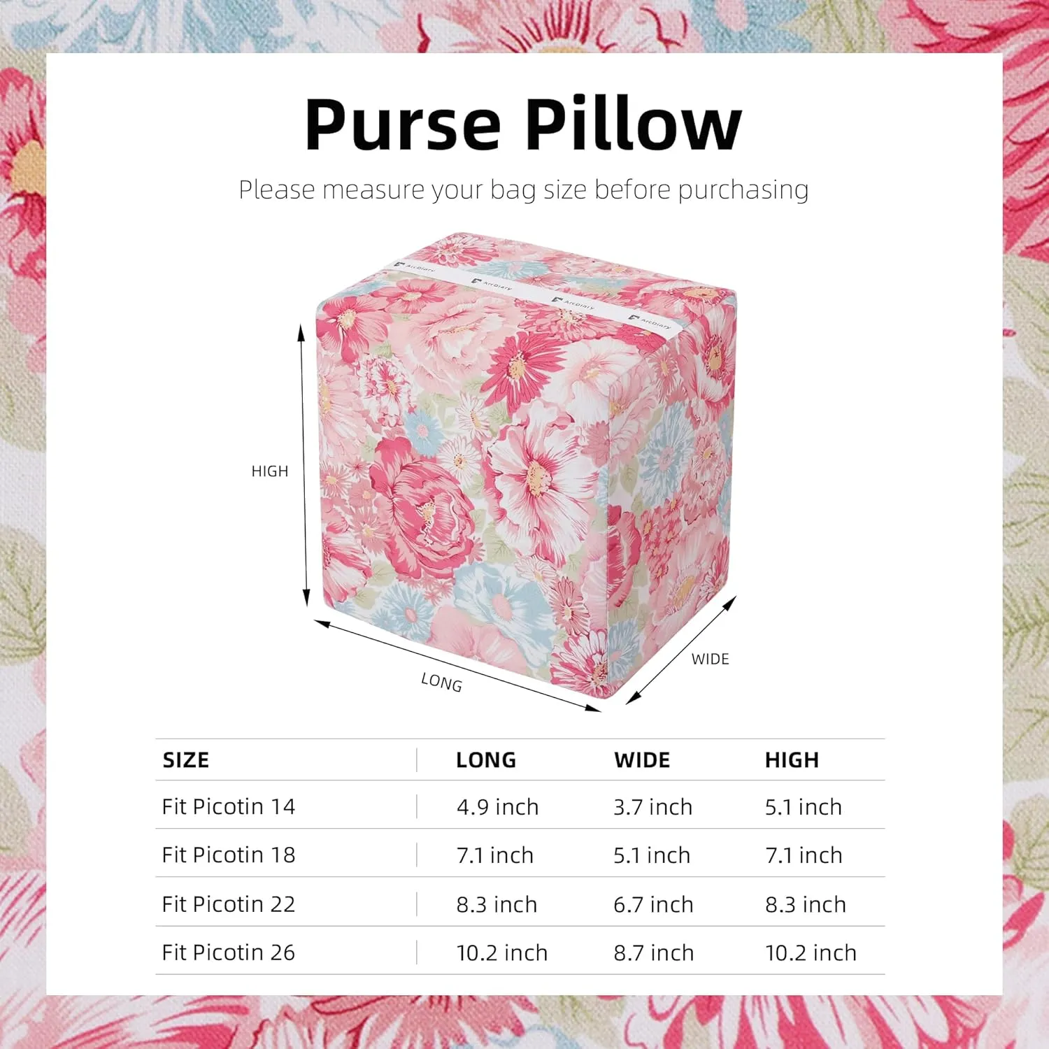 Purse Pillow Insert for Picotin 14/18/22/26 bags, Soft Memory Foam Bag Pillow, Luxury Handbag Tote Shaper(PC18,Blooming)