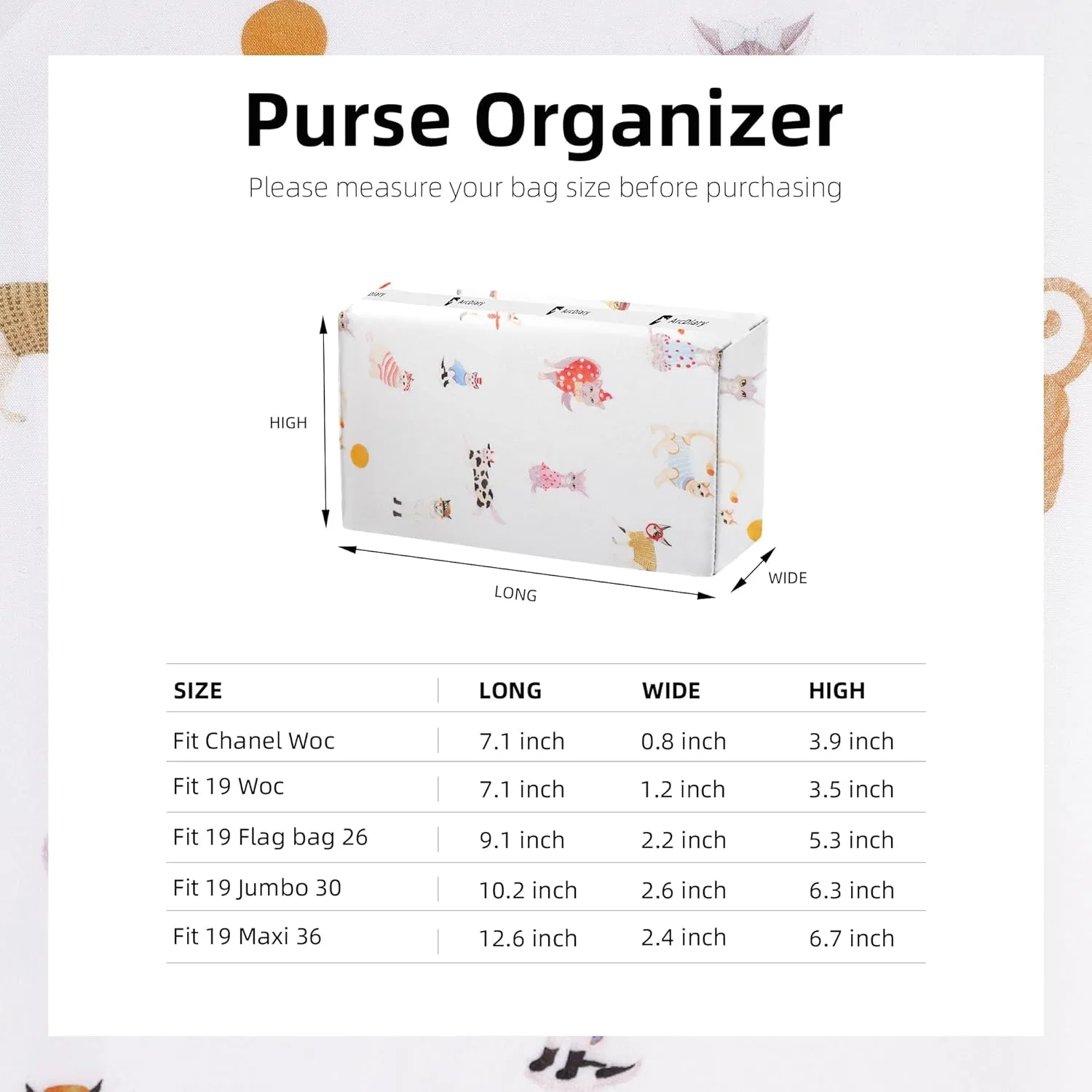 Purse Pillow Shaper Insert Fits Chanel 19 Bags, Memory Foam Bag Pillow, Luxury Handbag Tote Shaper, Keep bag in Shape(Chanel Woc,Cat Paradise)