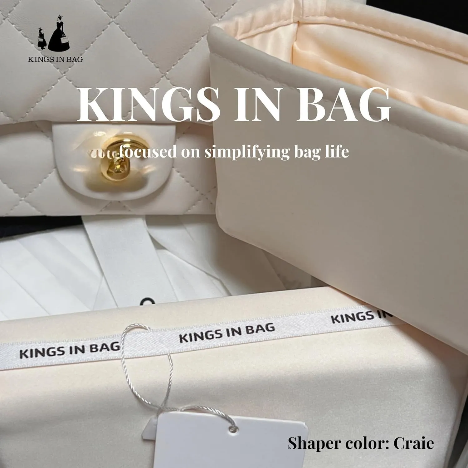 Purse Shaper Pillow Insert for Chanel Flap Bags, Luxury Bag Shaper with Lightweight Satin, Fits Chanel Classic Flap Medium 25, Satin Surface with Memory Foam Inner (Craie, CF Medium)