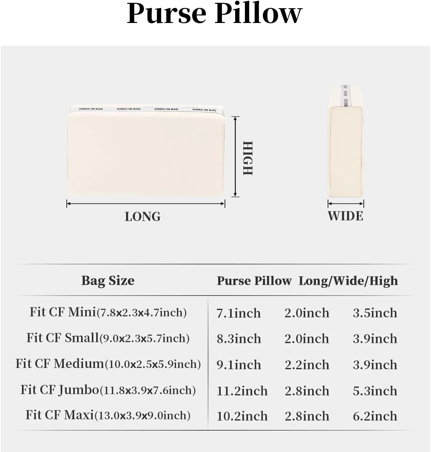 Purse Shaper Pillow Insert for Chanel Flap Bags, Luxury Bag Shaper with Lightweight Satin, Fits Chanel Classic Flap Medium 25, Satin Surface with Memory Foam Inner (Craie, CF Medium)