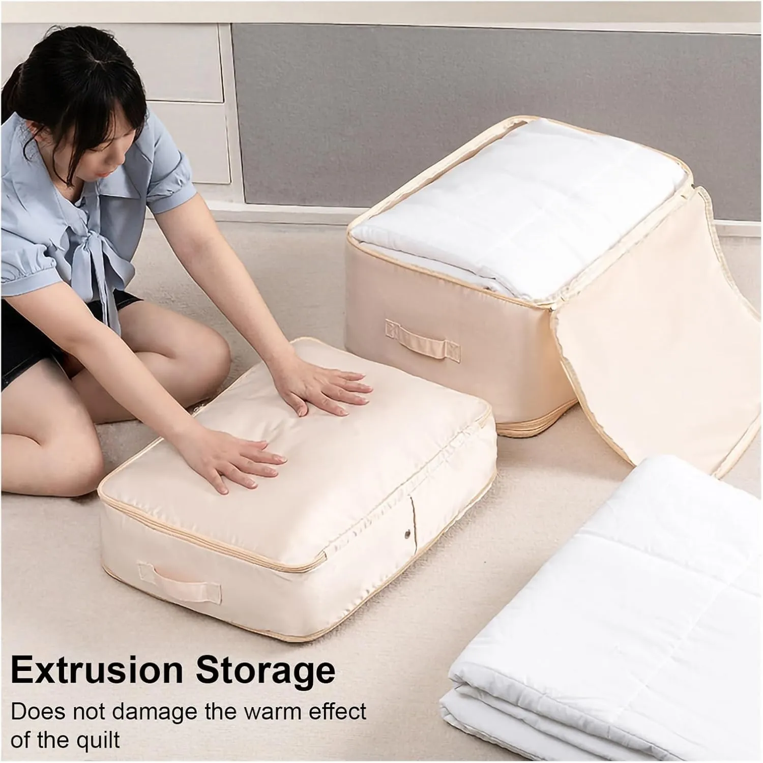 Quilt Clothes Compression Fitting Bag Storage Bag Large Capacity Quilt Packing Moving Packing Bag Dustproof Multifunctional(Blue,M)