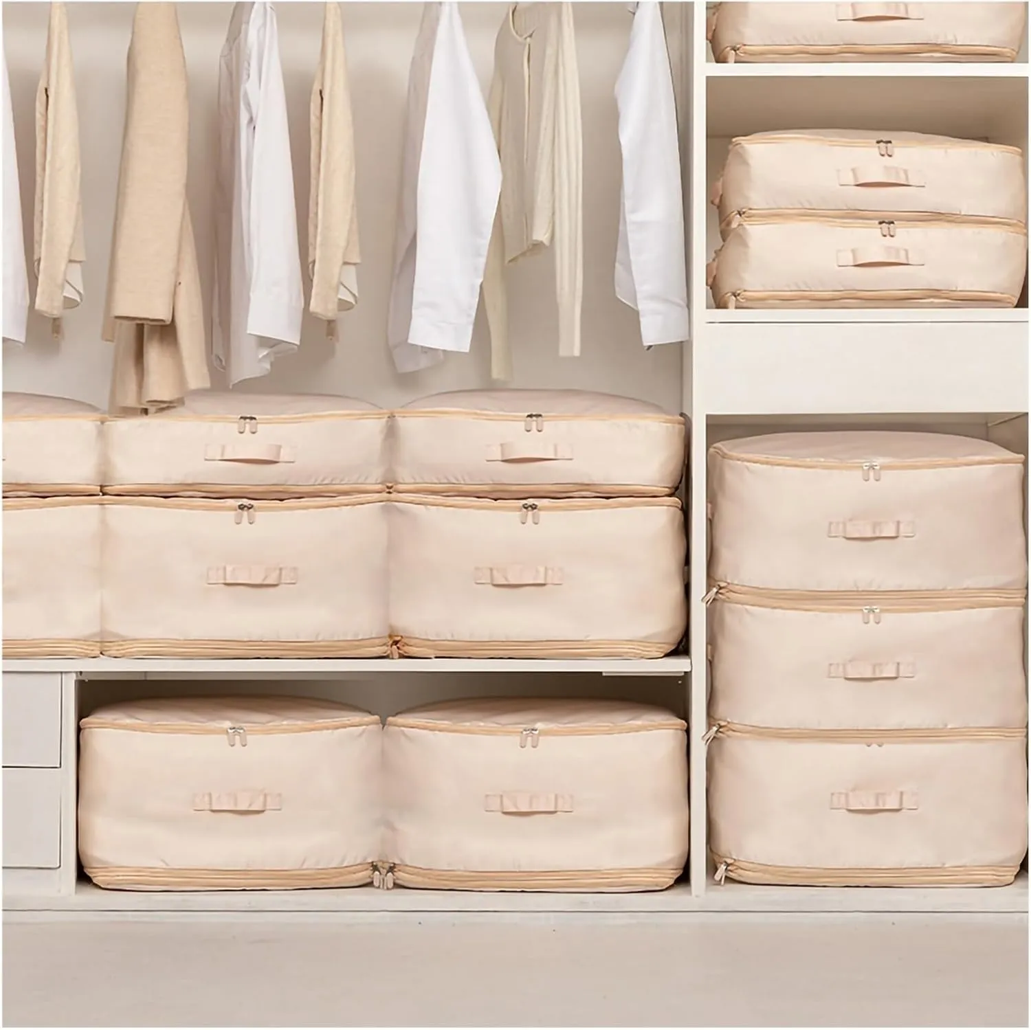 Quilt Clothes Compression Fitting Bag Storage Bag Large Capacity Quilt Packing Moving Packing Bag Dustproof Multifunctional(Pink beige,M)