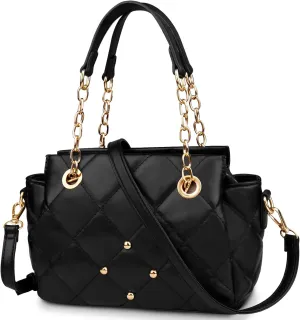 Quilted Crossbody Bags For Women Trendy Vegan Leather Purses and Handbags Designer Ladies Top Handle Satchel Purses With Strap Black