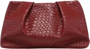 QWINEE Women's Woven Evening Bag Elegant Clutch Purse Square Faux PU Leather No Strap Handbag Magnet Retro Vintage Clutch Bag
