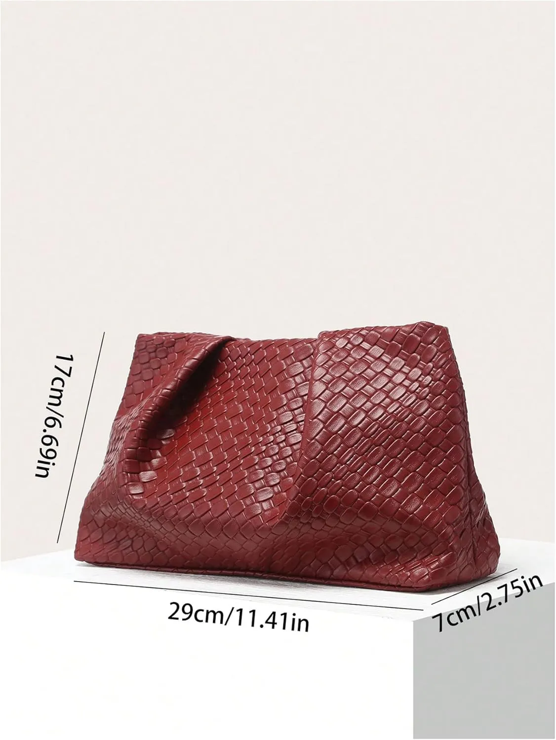 QWINEE Women's Woven Evening Bag Elegant Clutch Purse Square Faux PU Leather No Strap Handbag Magnet Retro Vintage Clutch Bag