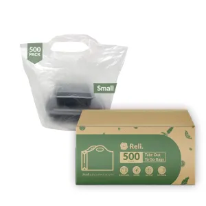 Reli. To Go Bags/Take Out Bags (500 Count Bulk) (Small 16" L x 8" W   10.75" H) Reusable Plastic Bags with Handles | Die Cut Handle - Plastic | Use for Shopping, Business, Carry Out, Restaurant