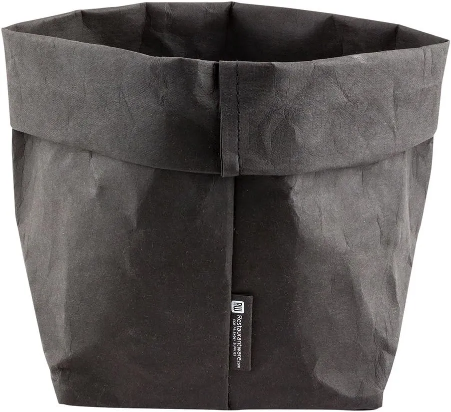 Restaurantware DuraLux 6.3 x 9.8 Inch Washable Grocery Bag 1 Heavy-Duty Paper Bag Flower Pot - Reusable Store Produce Black Paper Sustainable Shopping Bag For Organizing Pantries Or Kitchens