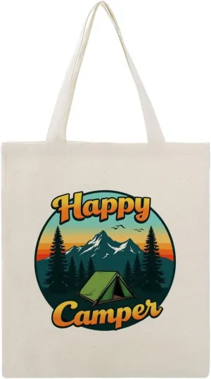 Retro Camping Sunset Canvas Tote Bag Reusable Shopping Bag