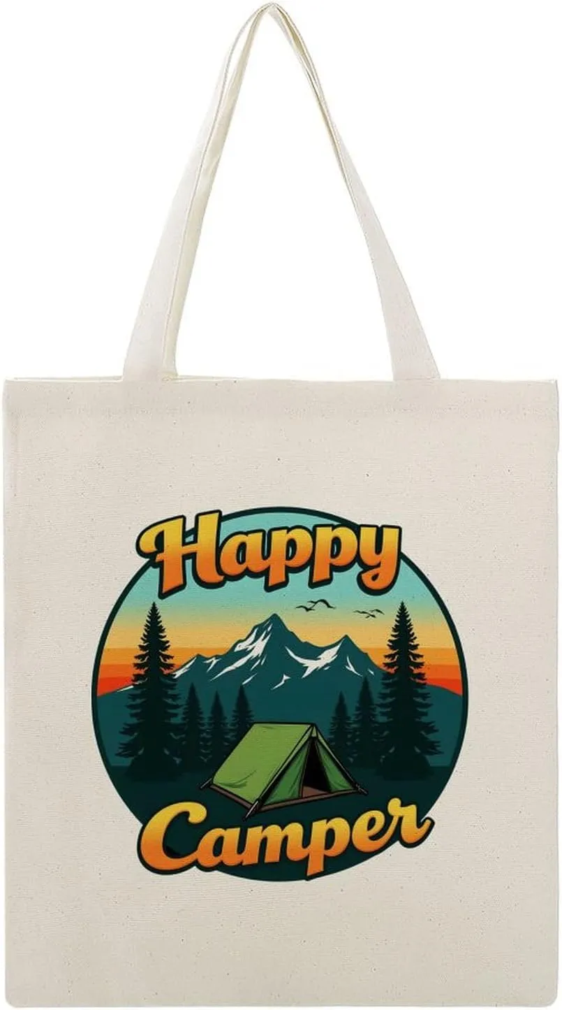 Retro Camping Sunset Canvas Tote Bag Reusable Shopping Bag