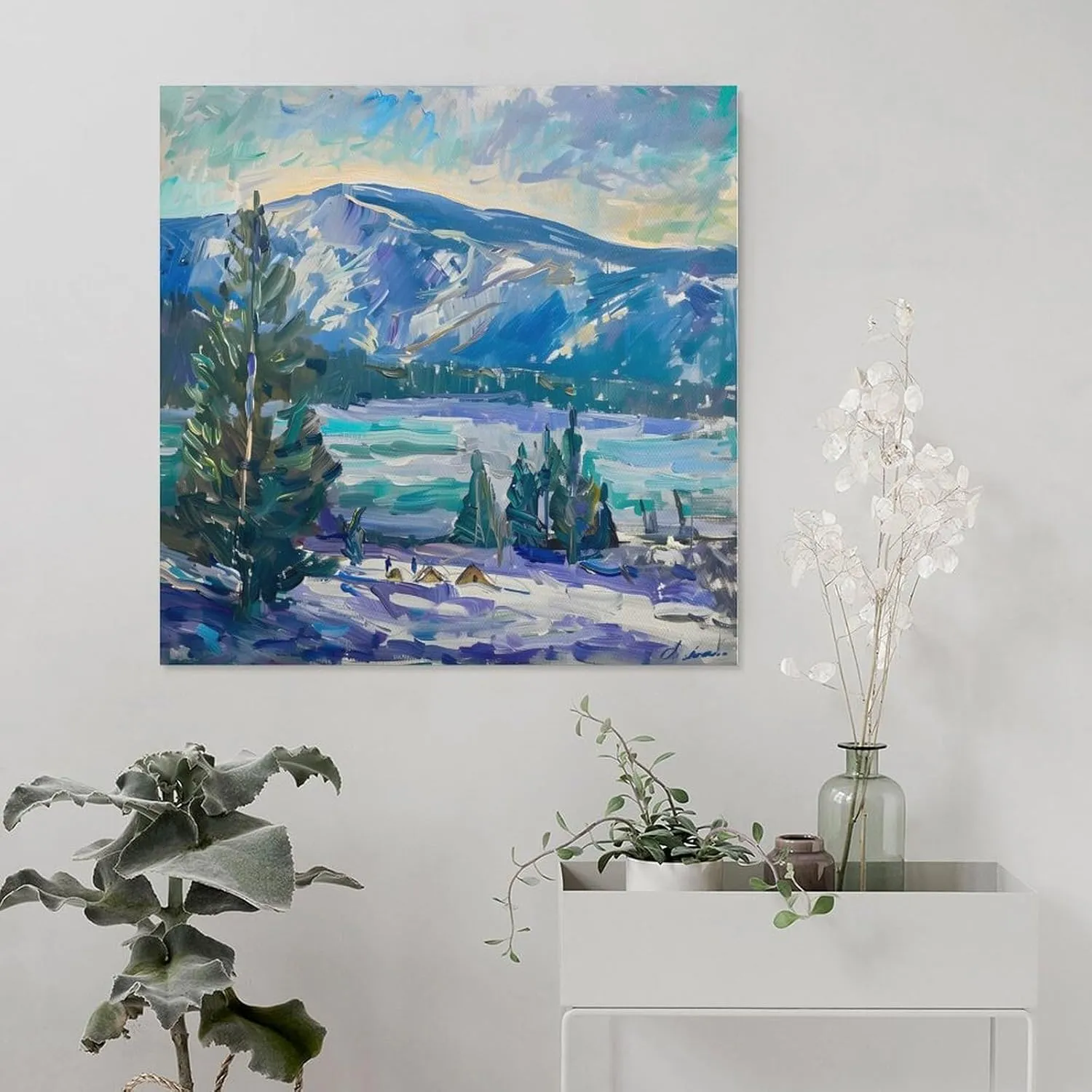 Retro Oil Painting Style Canvas Wall Art Lakeside Camping Illustration Poster Print Wall Art Poster Scroll Canvas Painting Picture Living Room Decor Home Framed/Unframed 12x12inch(30x30cm)