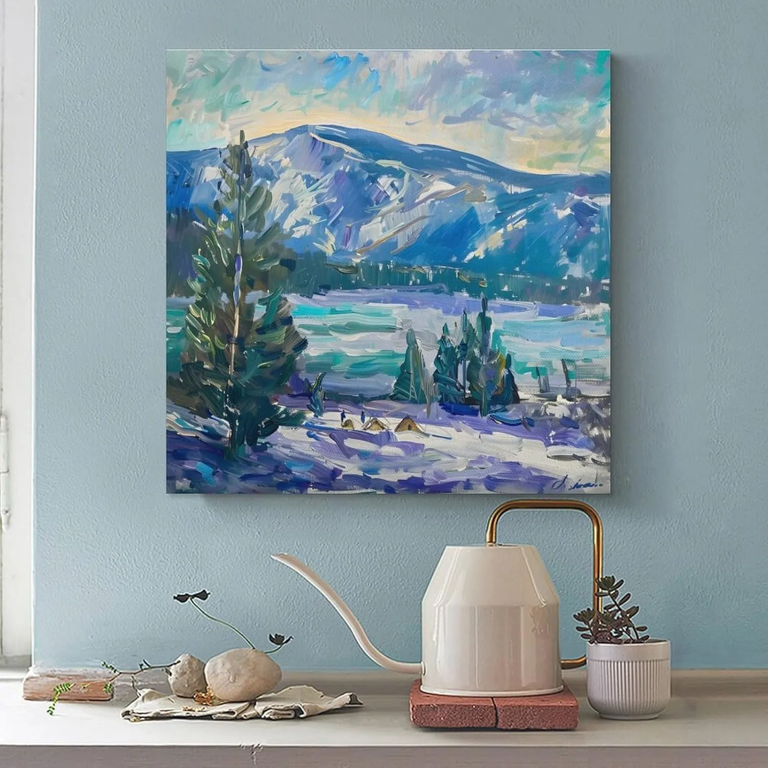 Retro Oil Painting Style Canvas Wall Art Lakeside Camping Illustration Poster Print Wall Art Poster Scroll Canvas Painting Picture Living Room Decor Home Framed/Unframed 12x12inch(30x30cm)