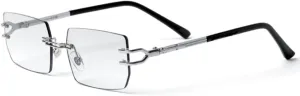 Retro Original Vintage Style Designer Rimless Clear Lens Rectangular Silver Wire Frame Metal Unisex Square Frameless Men’s Women Clear Tint Rectangle Hip Hop Eye Glasses