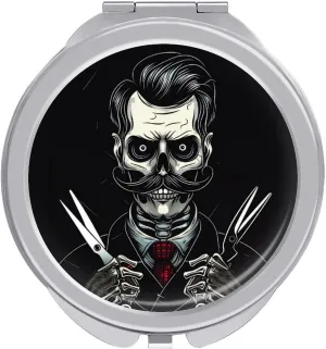 Retro Skull Barber Compact Mirror Pocket Mirror Portable Mini Makeup Mirror Handheld Double-Sided Magnifying