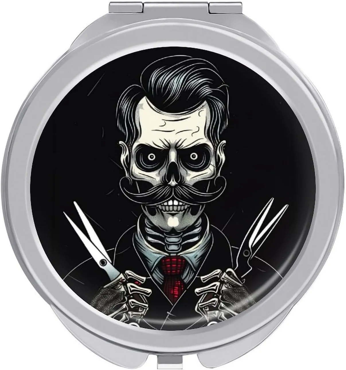 Retro Skull Barber Compact Mirror Pocket Mirror Portable Mini Makeup Mirror Handheld Double-Sided Magnifying