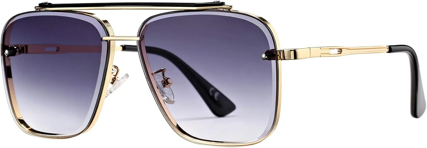 Retro Square Aviator Gradient Sunglasses Fashion Trendy Costume Eyewear Tony Stark Sun Glasses for Men Women