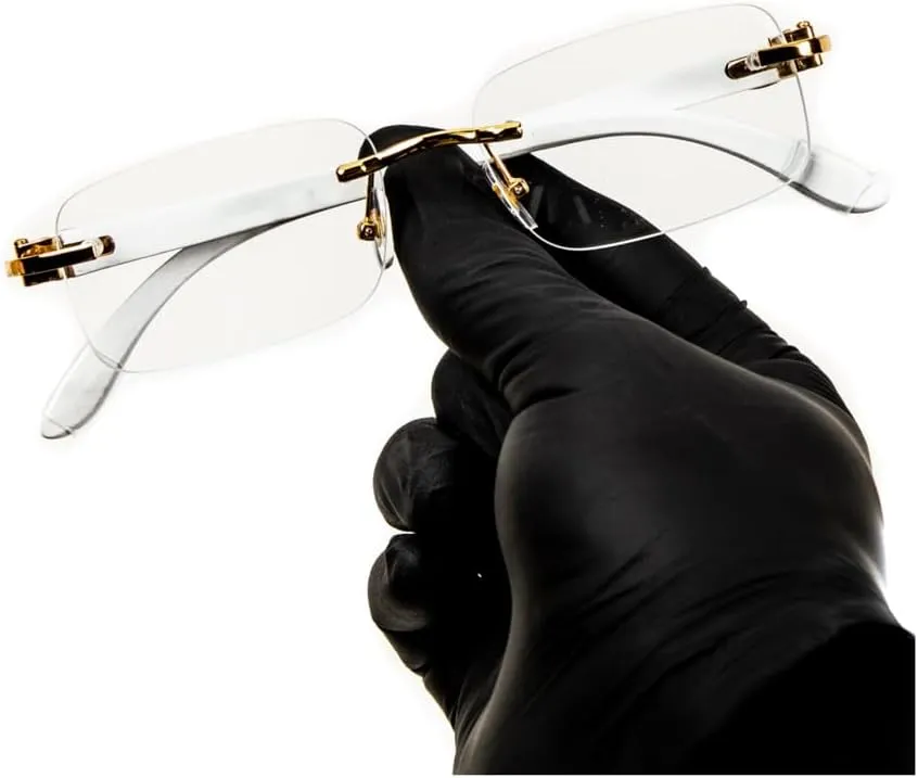 Retro Vintage Trendy Style Designer Rimless Clear Lens Rectangular Gold Frame White Wood Arm Unisex Square Frameless Men’s Women Clear Tint Rectangle Hip Hop Buffs Eye Glasses