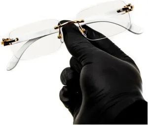 Retro Vintage Trendy Style Designer Rimless Clear Lens Rectangular Gold Frame White Wood Arm Unisex Square Frameless Men’s Women Clear Tint Rectangle Hip Hop Buffs Eye Glasses