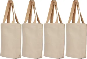 Reusable Burlap Bags Jute & Cotton Blend Juco Totes with unlaminated Interior and Flat handles (Pack of 4) by Jucobee, Natural