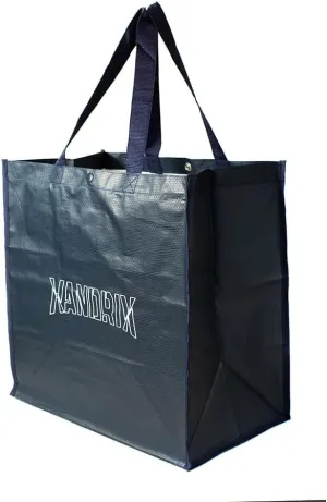 Reusable Grocery Bags (3 Pack) Large Foldable Shopping Bags, Long Handles & Hard Bottom (Navy)