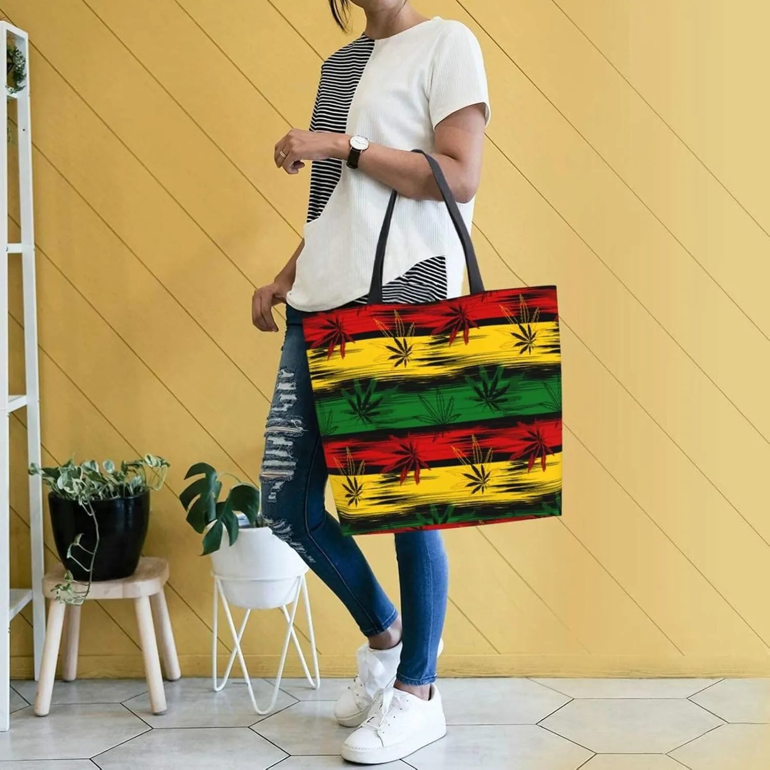 Reusable Grocery bags Big Capacity Shopping Bag Canvas Shoulder Tote Handbag for Women Girls