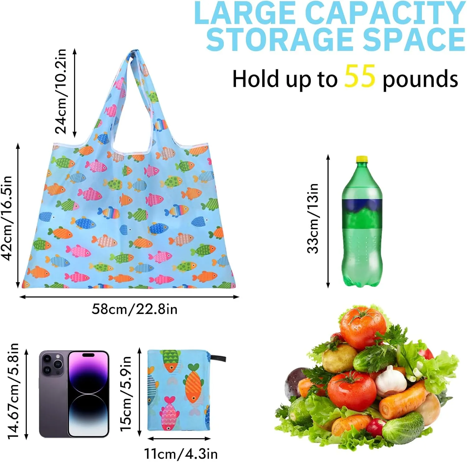 Reusable Grocery Bags For Shopping Packable Large Tote Bag Foldable Bulk Washable with Handles 2-4-6-8 Pack Groceries Bags