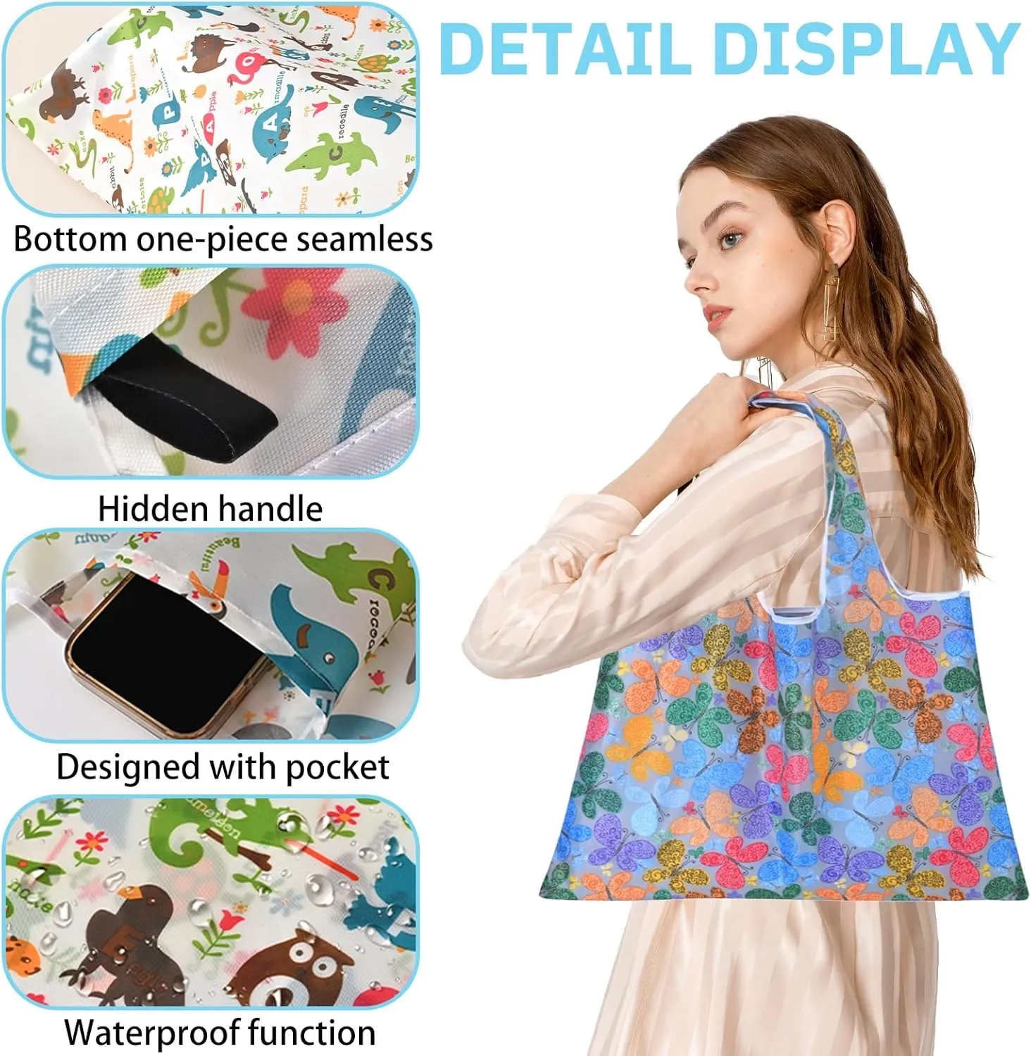 Reusable Grocery Bags For Shopping Packable Large Tote Bag Foldable Bulk Washable with Handles 2-4-6-8 Pack Groceries Bags