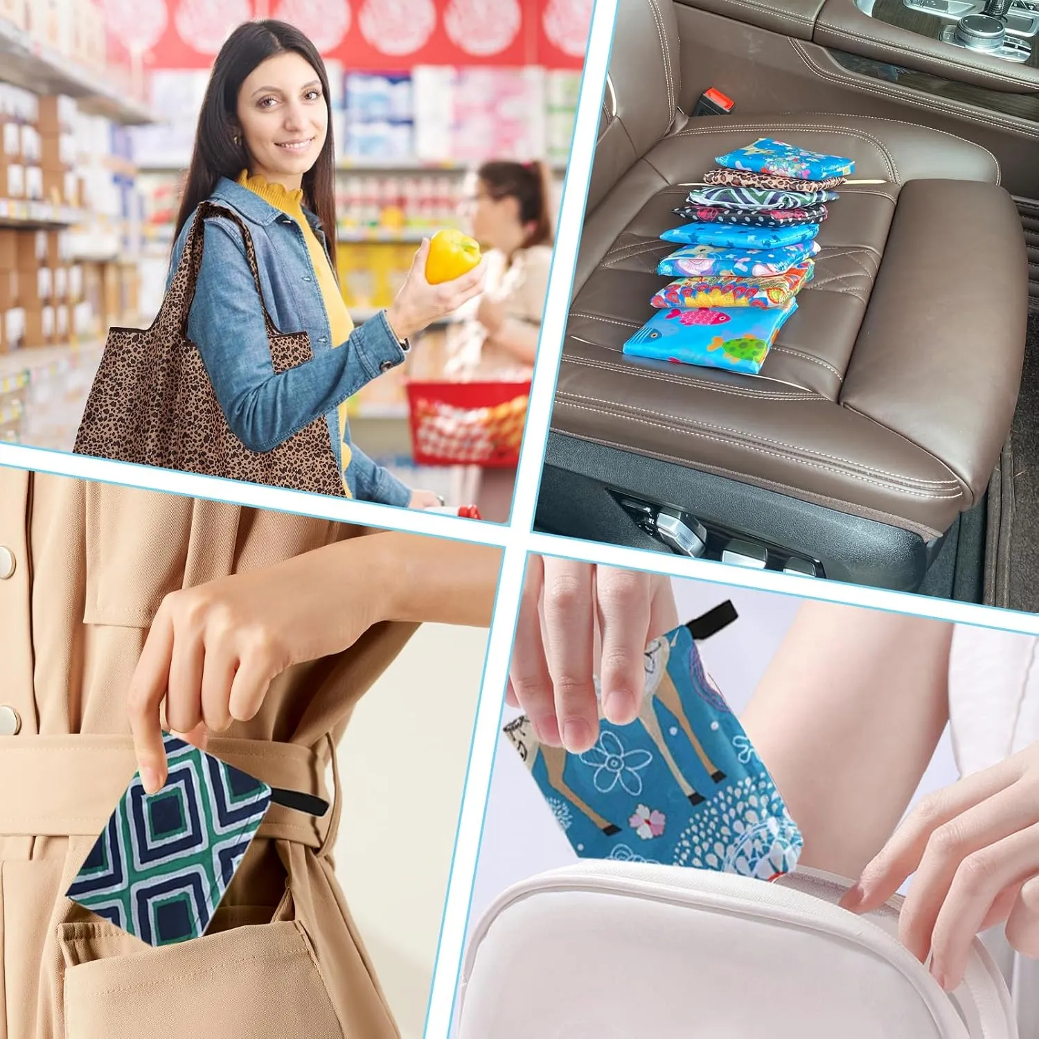Reusable Grocery Bags For Shopping Packable Large Tote Bag Foldable Bulk Washable with Handles 2-4-6-8 Pack Groceries Bags