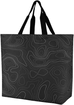 Reusable Grocery Bags, Reusable Shopping Bags Foldable with Handles Grocery Tote Bag Heavy Duty for Groceries Terrain Topography Printed, 40x40x16cm