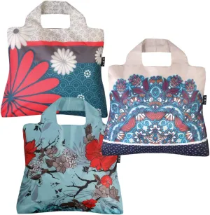 Reusable Grocery Bags- Set of 3 Boho Wanderlust Envirosax - Foldable Quality Travel or Shopping Tote. Eco-Friendly, Waterproof / Machine Washable. For Travel Shopping Arts Crafts Multi Use