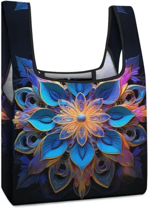 Reusable Grocery Bags,Rectangle Mandala Print Lightweight Shopping Bags,Gift Tote Grocery Bags,Foldable Grocery Shopping Tote Bag