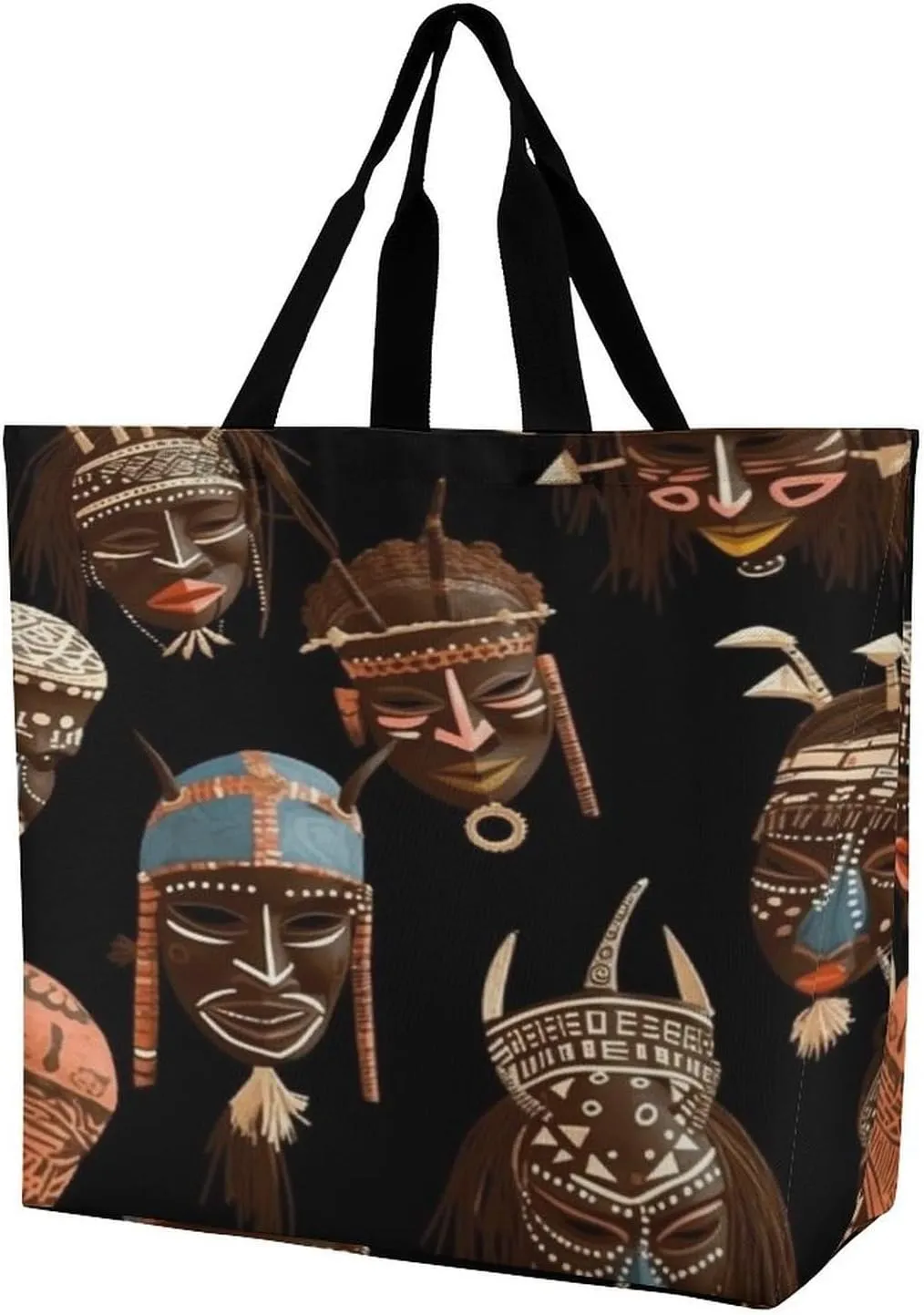 Reusable Shopping Bags African Ritual Ethnic Tribal Print Shoulder Shopping Bag Grocery Bag for Supermarket Shopping,camping Or Traveling