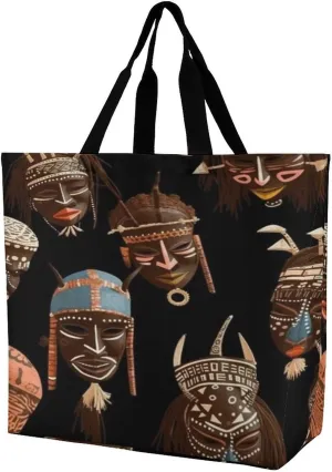 Reusable Shopping Bags African Ritual Ethnic Tribal Print Shoulder Shopping Bag Grocery Bag for Supermarket Shopping,camping Or Traveling