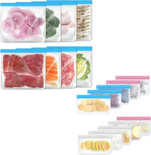 Reusable Silicone Bags Dishwasher Safe， Silicone Leakproof Reusable Freezer Bags, BPA Free Reusable Food Storage Bags for Candy, Snack, Cereal, Travel Items, Home Organization（18pcs）