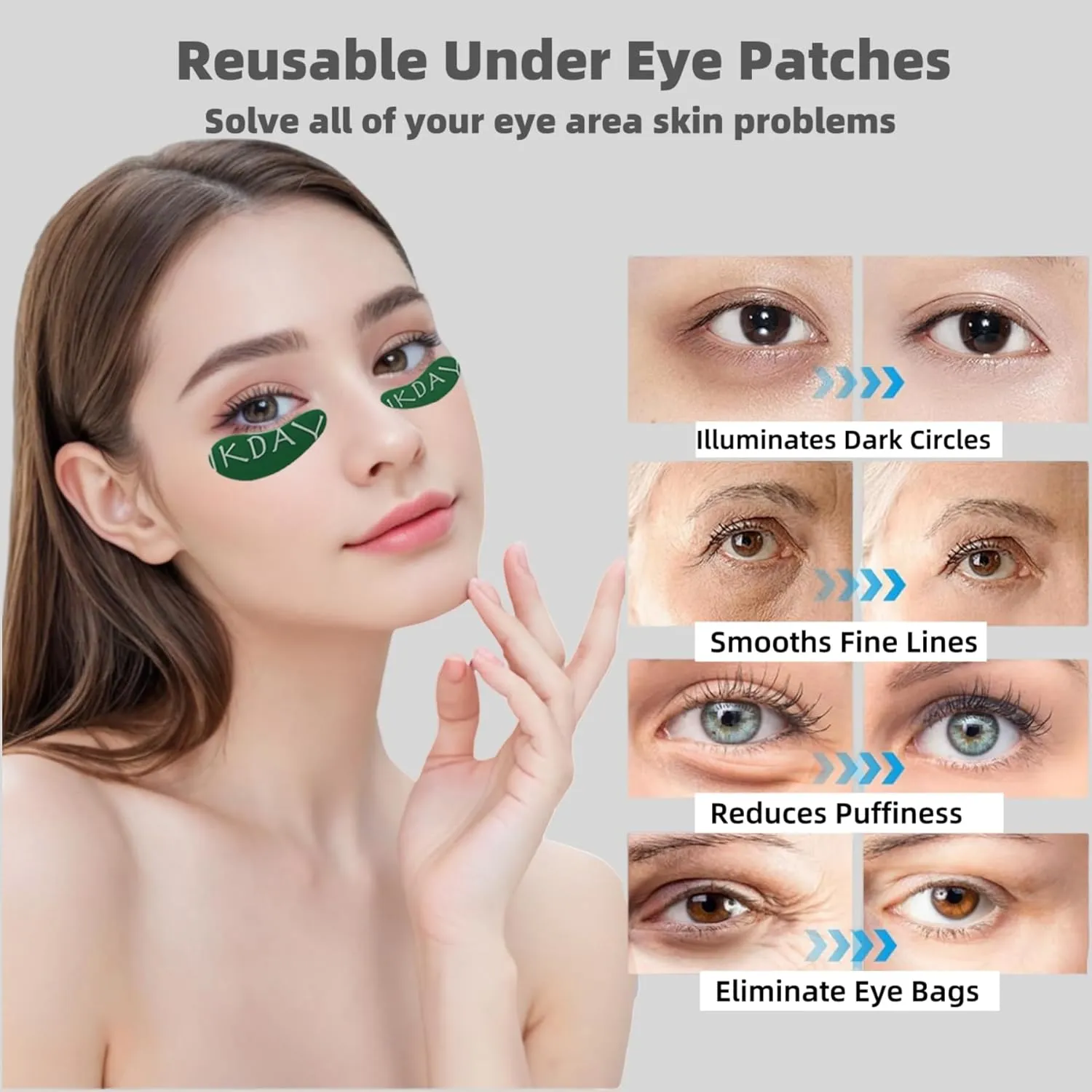 Reusable Under Eye Patches | Forever Eye Mask Reusable Eye Gel Pads | Silicone Eye Patches for Wrinkles &Puffy Eyes&Dark Circles| Great Skincare Routine for Face (Green-2pairs)
